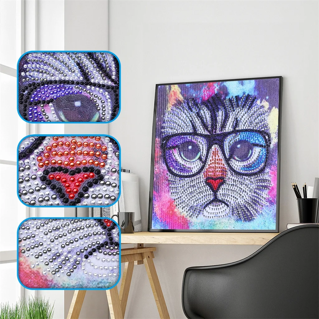 Cartoon 5D DIY Diamond Painting Cross Stitch Special Shaped Drill Rhinestone Animals Cat Head Embroidery Gifts Handcraft |
