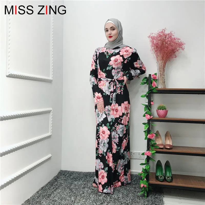 Женское мусульманское платье кардиган с цветочным принтом летнее Сетчатое