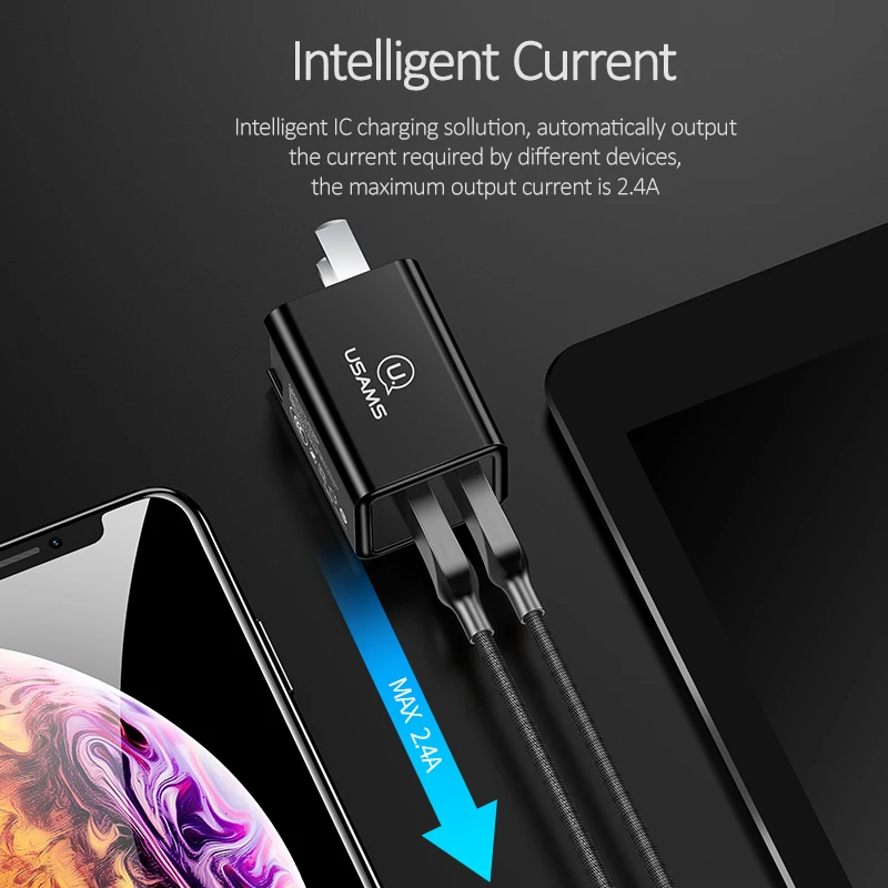 USAMS США складной двойной USB зарядное устройство для samsung Смарт Быстрая зарядка 5 В