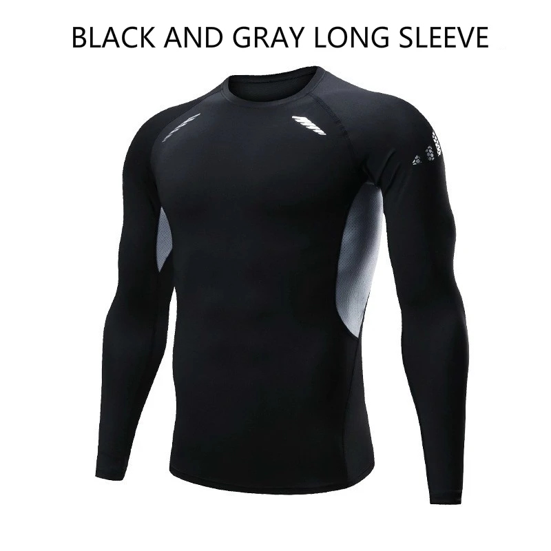 5 Black and Gray Стоящий спортивный компрессионный спортивный костюм с длинными рукавами для мужчин, быстросохнущая одежда, костюм для бега, одежда для бега, тренажерного зала, фитнеса, тренировок - Цвет: 5 Black and Gray