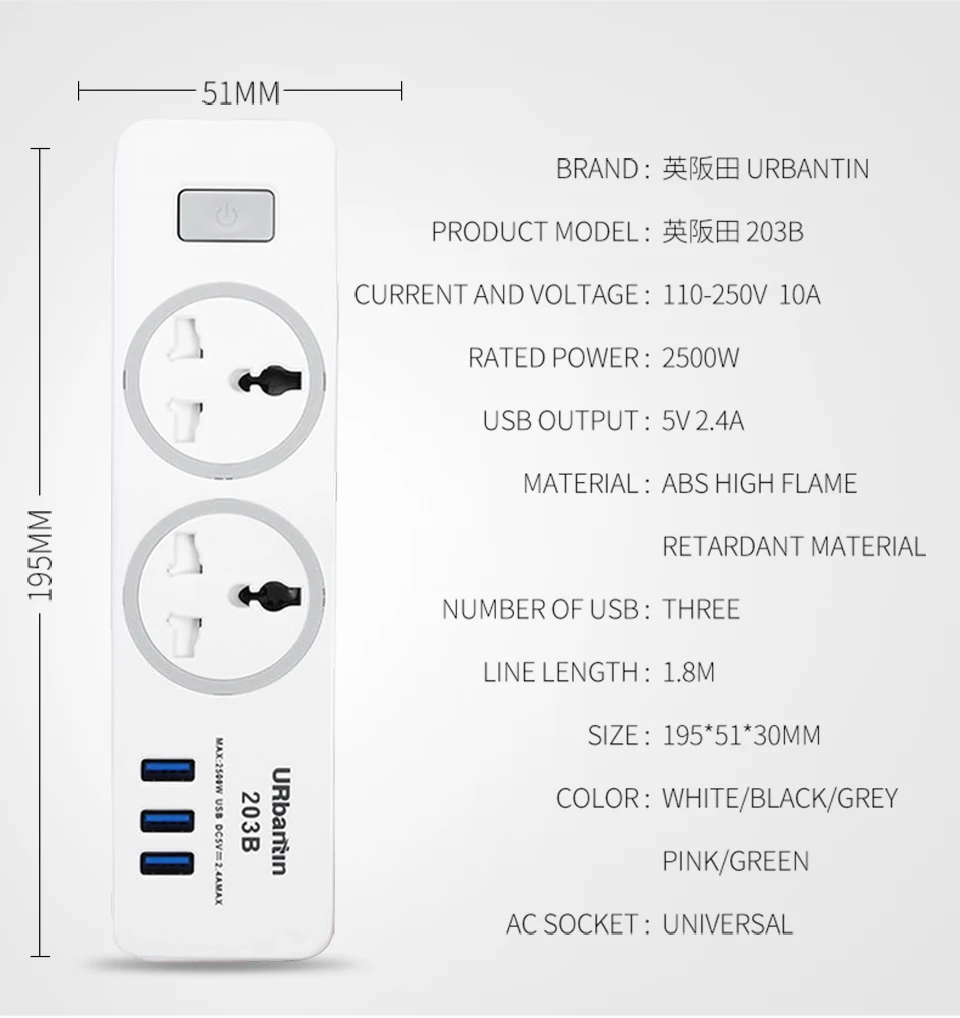 Urbantin USB силовая полоса умная вилка Быстрая зарядка USB Универсальная Розетка с EU UK AU US вилка мульти штепсельная силовая полоса