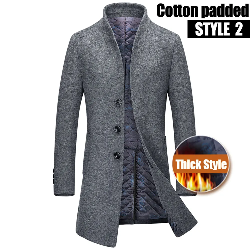 Style2 Gray Новинка, утолщенное зимнее шерстяное пальто для мужчин, толстое шерстяное пальто для мужчин, Повседневная модная хлопковая стеганая куртка и пальто, длинные куртки, верхняя одежда - Цвет: Style2 Gray