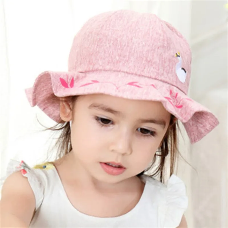 New Spring Baby Hat Girls Sun Hat Cute Swan Toddler Summer Baby Hats Kids Beach Bucket Cap Children Accessories