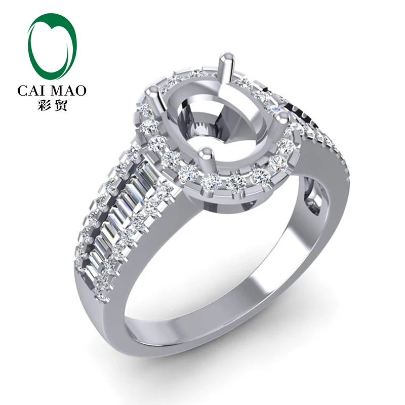 

Caimao 6x8mm Oval Cut 14k White Gold 0.55ct Round And Baguette Diamond Ring Prong Halo