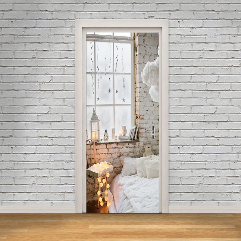 Рождественская лампа дверные наклейки роспись ПВХ самоклеящиеся