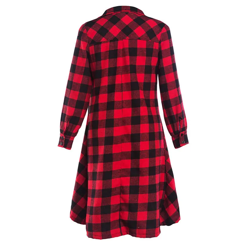 Длинное клетчатое платье рубашка Осеннее 2020 женское с длинным рукавом отложным