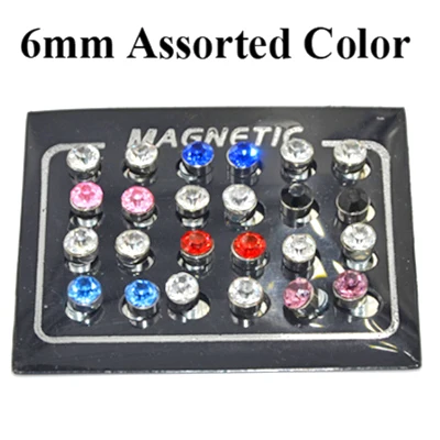 6mm Assorted Color BOG-24 шт. магнитные НЕ ПИРСИНГ клип круглые серьги из горного хрусталя обманщик Поддельные беруши для мальчика ювелирные изделия для тела - Окраска металла: 6mm Assorted Color