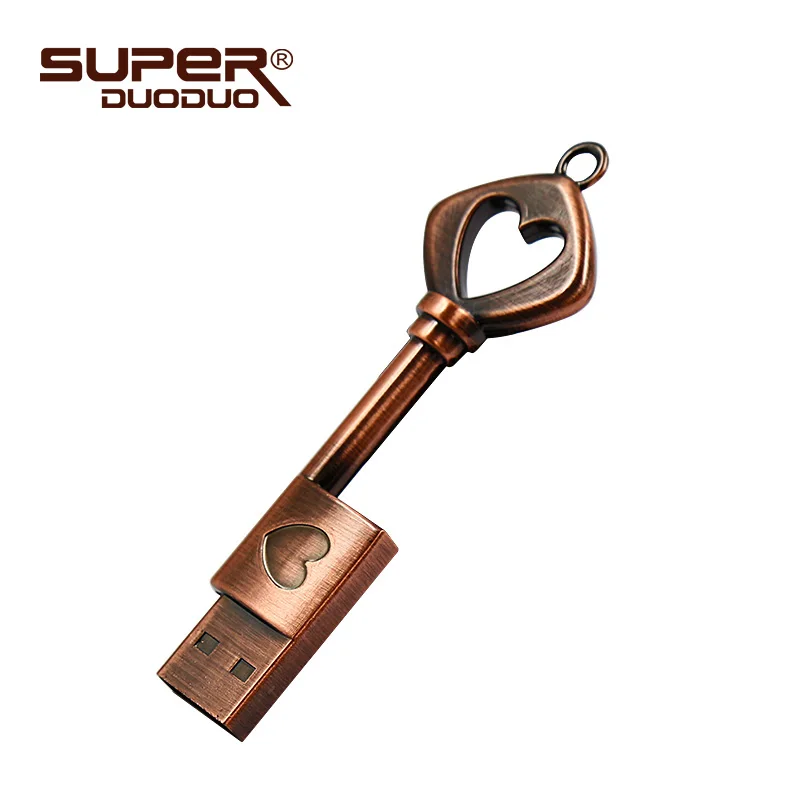 Металлический Флешка с сердечком u диск в форме сердца медный ключ USB флеш