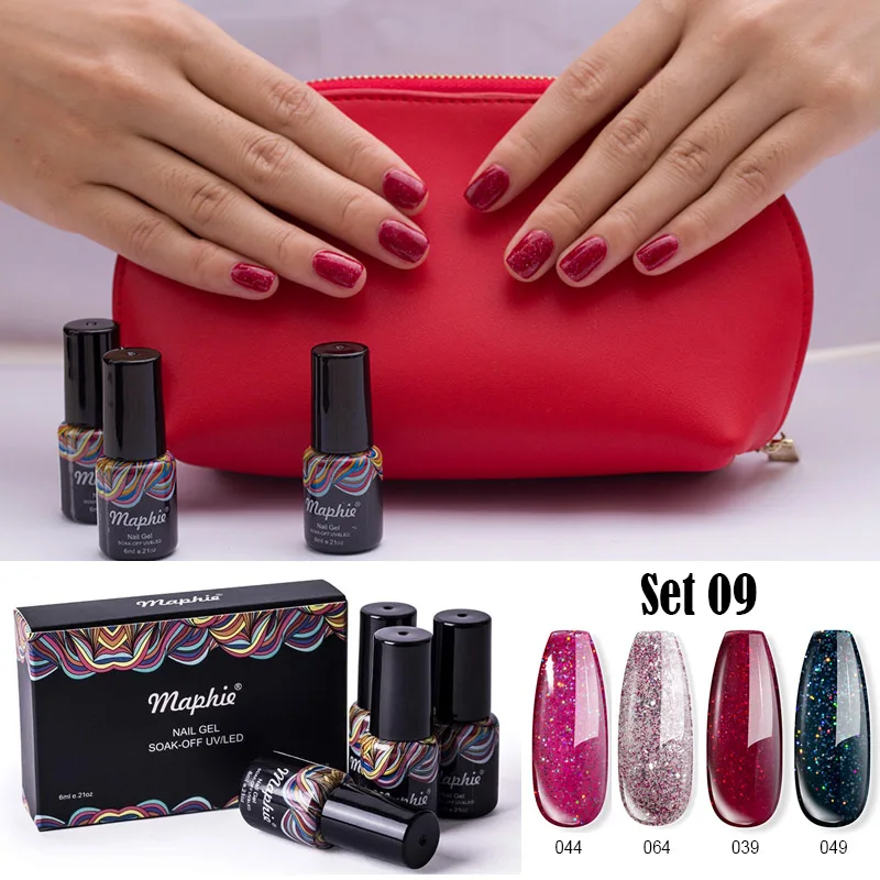 set 09 Maphie, 4 шт./лот, красный цвет, Гель-лак для ногтей, набор с коробкой, блестящий блеск, УФ лак для ногтей, лак, стойкий светодиодный Гибридный гель - Цвет: set 09