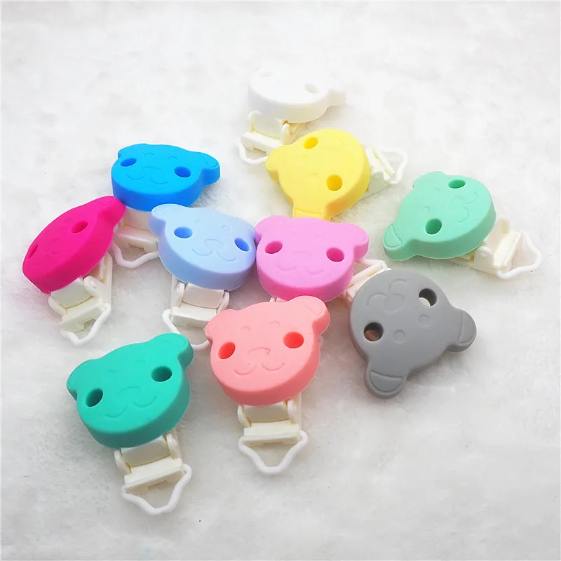 Chenkai 10pcs Silicone Bear Clips DIY Animal Baby Teether Pacifier Dummy Montessori Sensory Jewelry Holder Chain Toy Clips