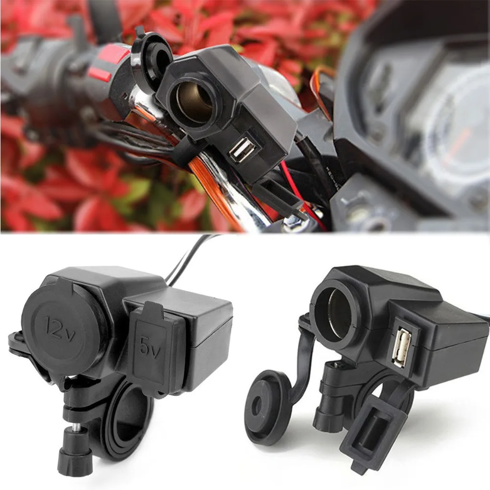 Motorcycle Waterproof 2.1A USB Power Supply Port Charging Charger Socket 12V Cigarette Lighter Socket with Independent Cover