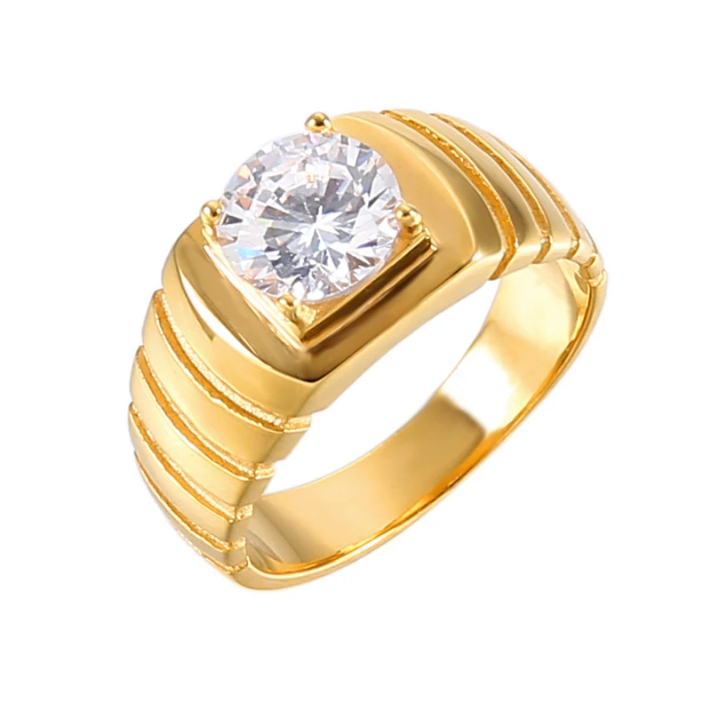 2019 Bling Iced Out кубического циркония кольцо IP Gold Filled Титан Нержавеющая сталь кольца