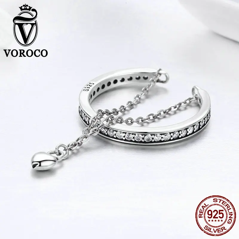 VOROCO 100% 925 пробы серебро Роскошные CZ кольца специальные любимое сердце болтаются