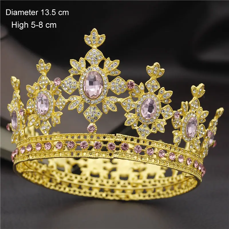 Gold Pink Модные Королевский queen свадебная тиара коронки для принцессы диадема невесты корона Пром Украшения для волос Свадебные украшения для волос - Окраска металла: Gold Pink