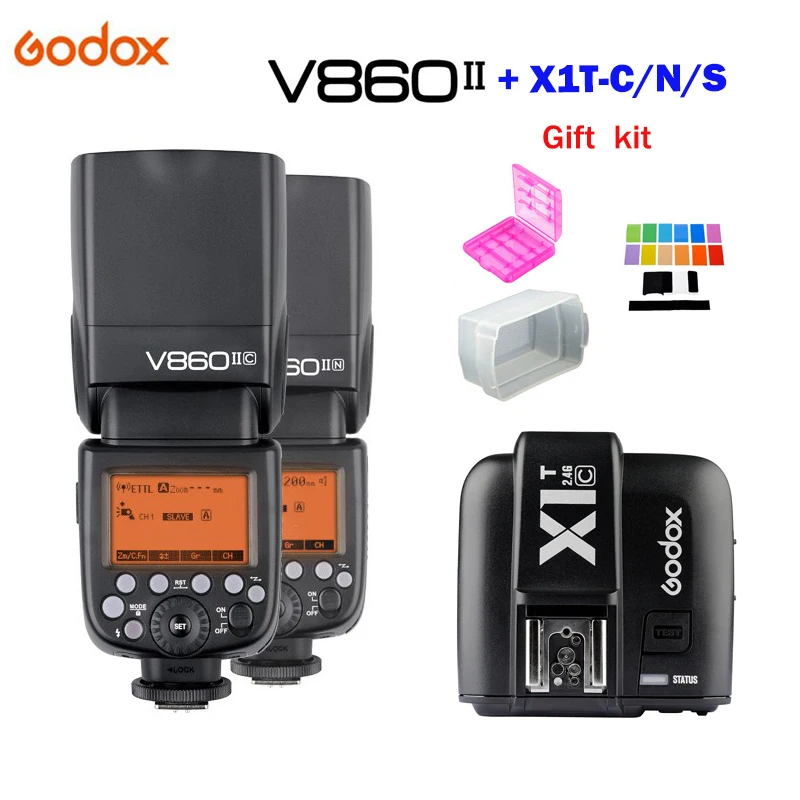Вспышка Godox V860II GN60 TTL HSS 1/8000s Speedlite с литий ионным аккумулятором + X1T C/N/S передатчик