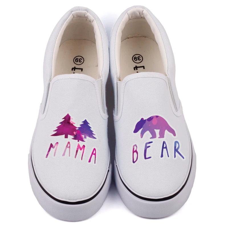 Kawaii Mom And Son Bear Printed Casual Loafers Shoes Custom Cartoon Graffiti Couples Canvas Slip-on Zapatos Mujer | Обувь