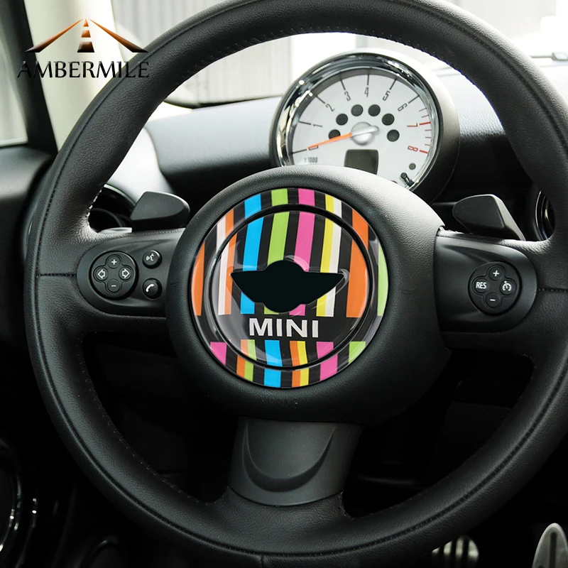 AMBERMILE 3D наклейки на центр автомобильного руля декоративные аксессуары для Mini Cooper