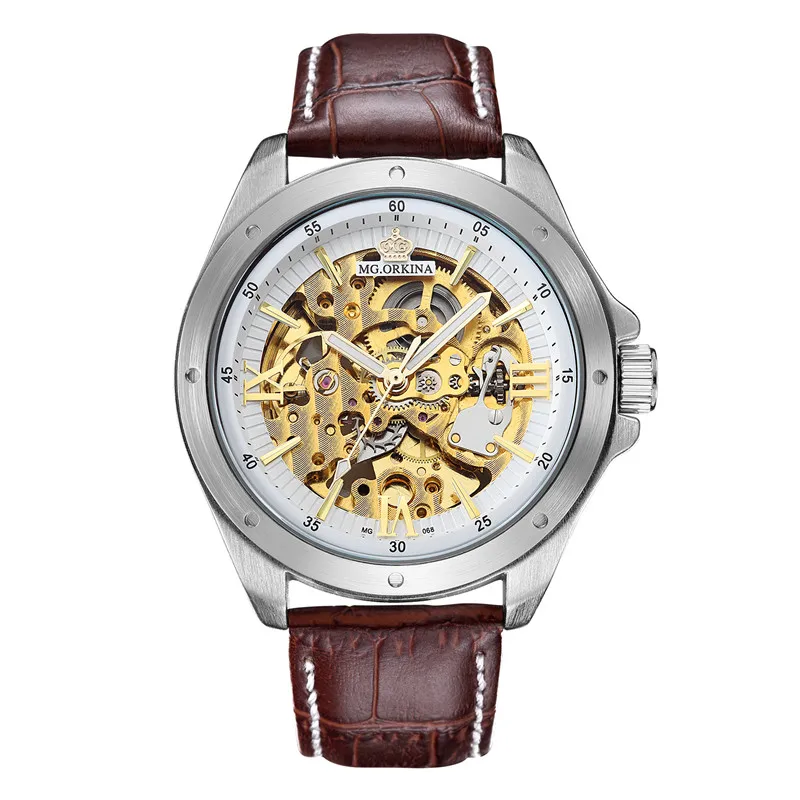 Часы Orkina мужские автоматические механические золотистые часы скелетоны