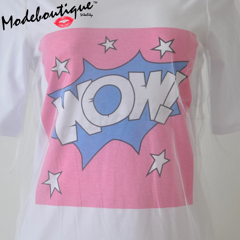 Mode Boutique Women Dress Casual O-neck Printing Sugar Girl Fashion Print Mesh White Summer Robe De Soiree Vestidos | Женская одежда