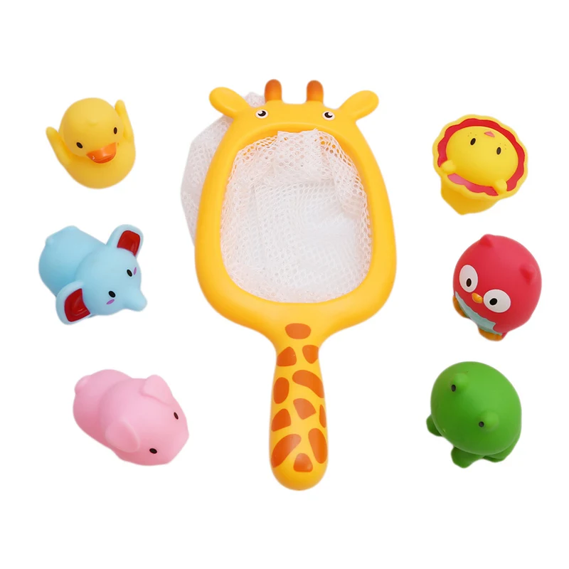giraffe pattern 7 шт./компл. рыболовные игрушки сетевой мешок Палочки до утка и рыбки, игрушка для плавания классов летняя играть водяной бане кукла распыления воды игрушки для ванной комнаты - Цвет: giraffe pattern