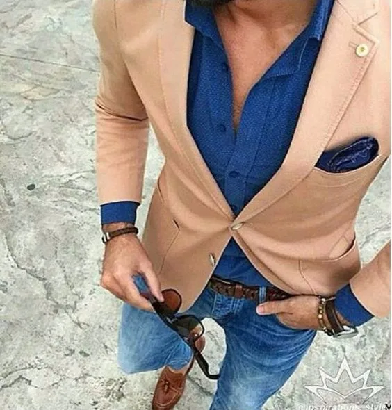 

2017 Latest Coat Pant Designs Champagne Khaki Men Suit jacket Casual Terno Slim Fit Blazer Custom Style Suits Tuxedo Masculino
