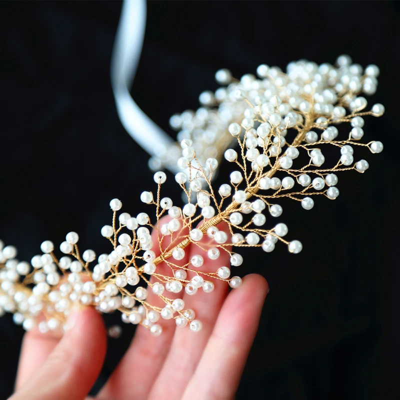 Тиара с жемчугом ручной работы гребень для волос кристаллами свадебные