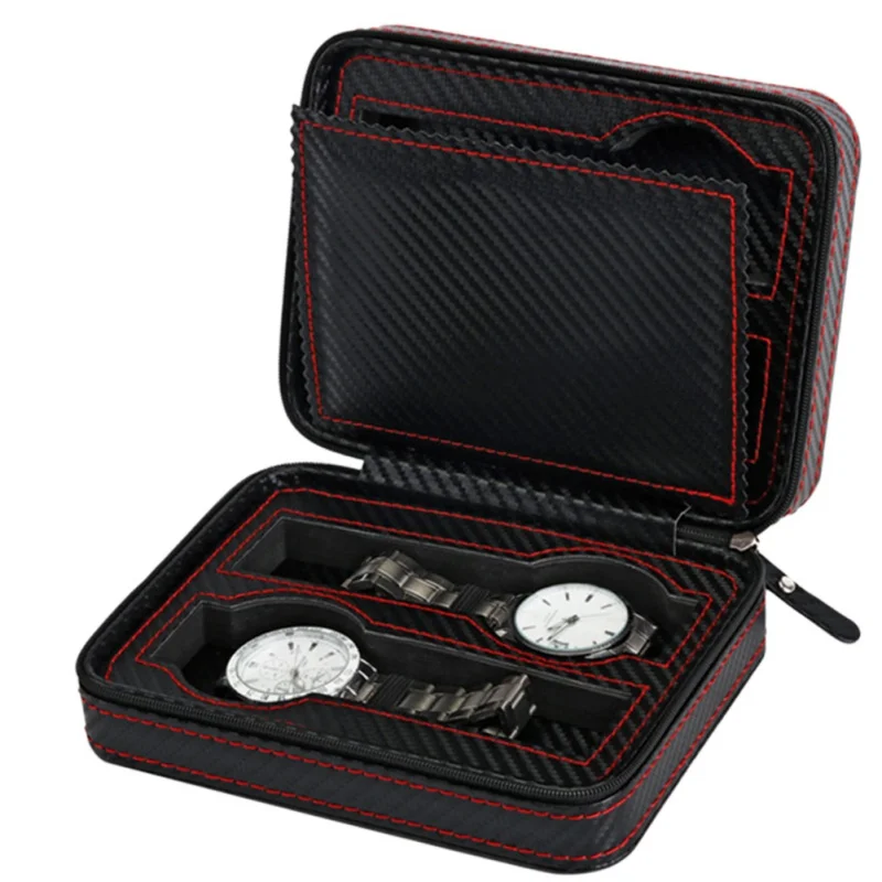 Портативный контейнер для хранения часов на молнии из углеродного волокна и кожи