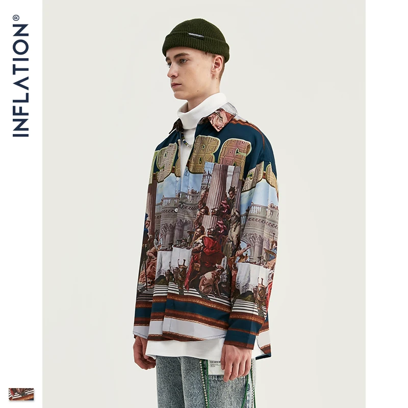 Мужская рубашка с цифровой печатью мужская в стиле Харадзюку хип-хоп уличная