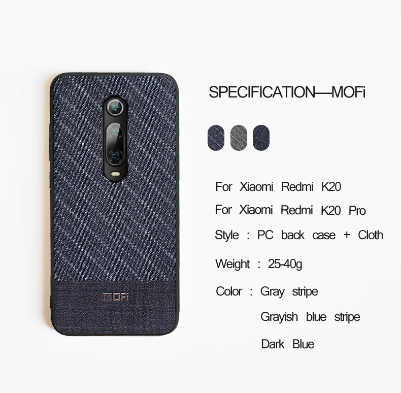Чехол для Xiaomi Redmi K20 Pro, чехол Mofi для Xiaomi Redmi K20, чехол темного цвета, деловой стиль, ручная работа, ткань
