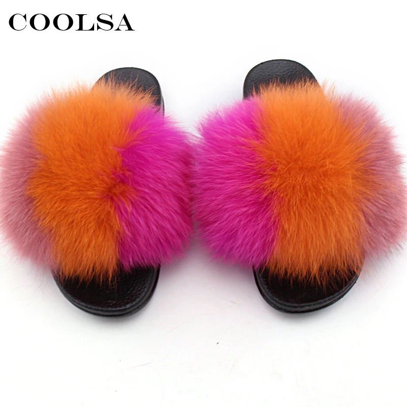 Сланцы Coolsa женские с натуральным лисьим мехом мягкие сандалии Нескользящие
