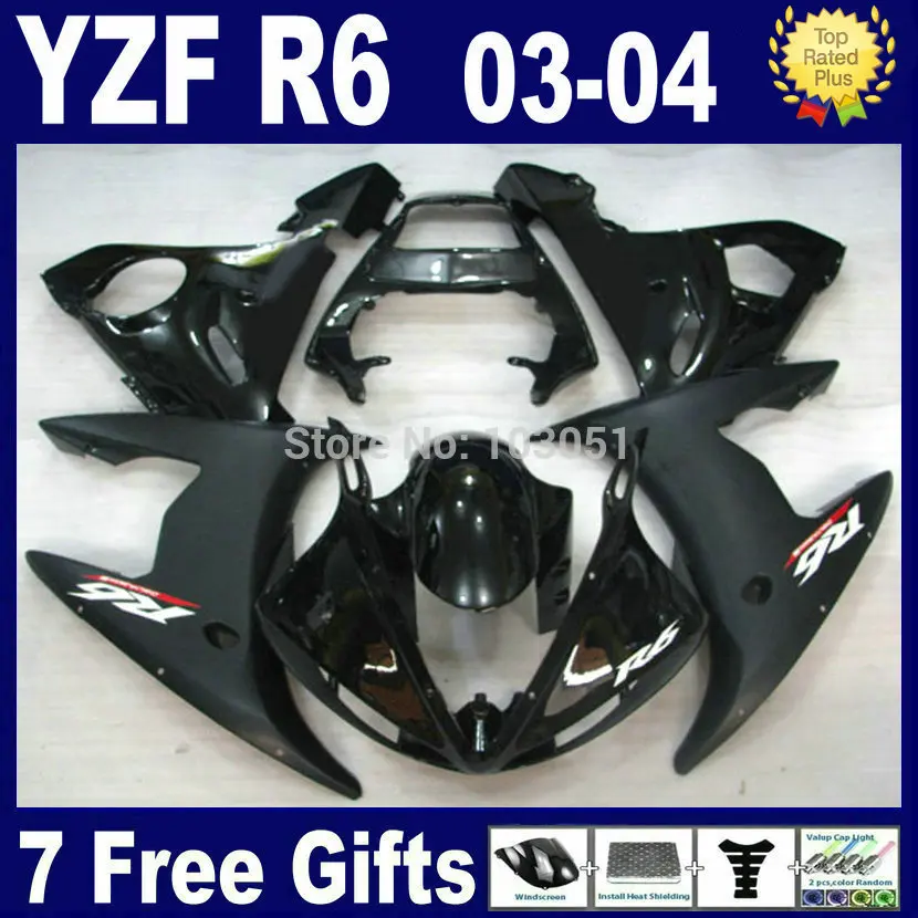 

Custom motor Road fairing kits For Yamaha 03 04 05 R6s gloss matte blk plastics YZF R6 2003 2004 aftermarket Fairings parts k