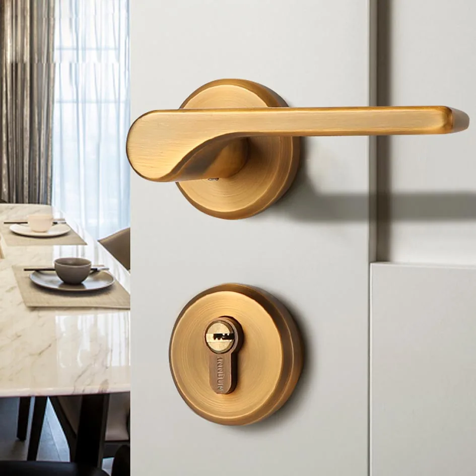 Yellow Bronze Черный замок из цинкового сплава, американский стиль, для дома, твердая деревянная дверная ручка, бесшумный дверной замок, Континентальная спальня, Минималистичная Межкомнатная дверь - Цвет: Yellow Bronze