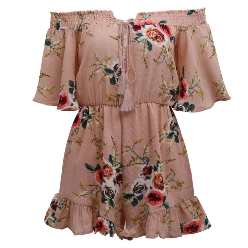 2018 Модный женский летний сексуальный комбинезон с открытыми плечами и цветочным