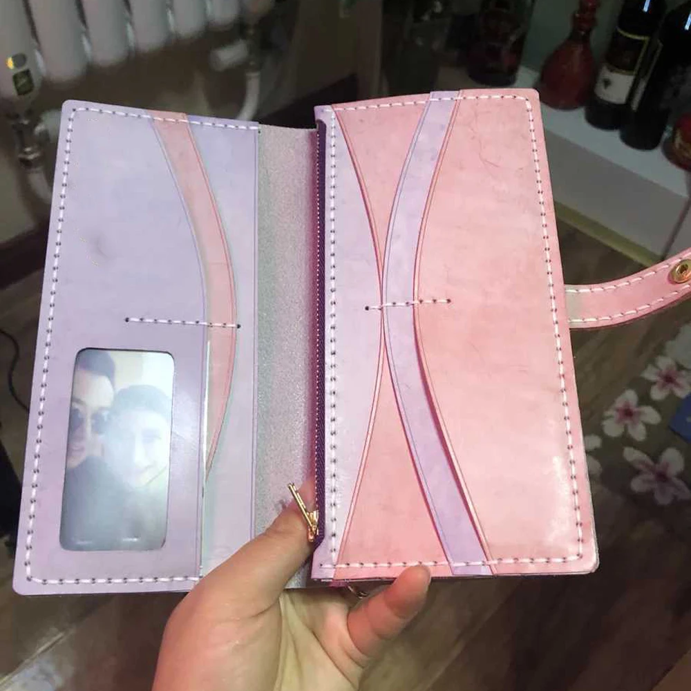 DIY кожа женские ботильоны ручной работы в сложенном виде Длинный кошелек с