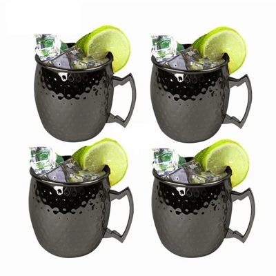 4Pcs Black 4 штуки, 550 мл, идеальная гладкая кружка "МУЛ", кружка с медным покрытием, пивная чашка, кофейная чашка из нержавеющей стали, медные чашки с покрытием - Цвет: 4Pcs Black