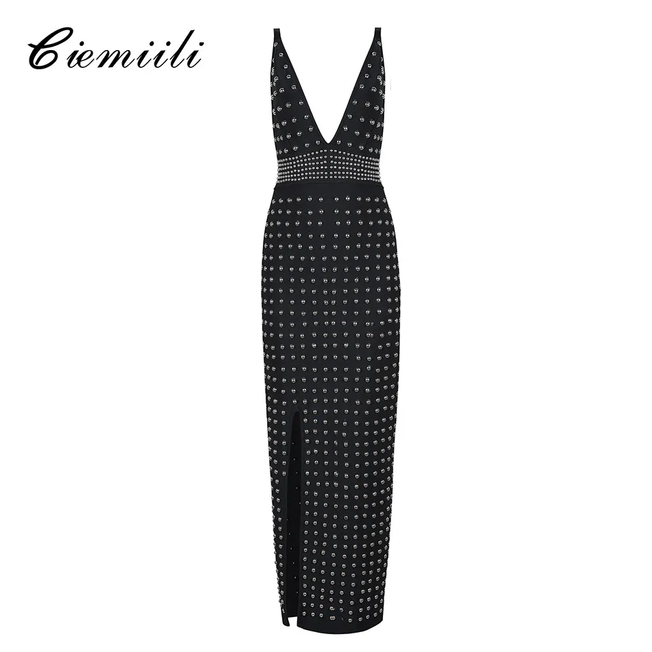 CIEMIILI женские 2018 сексуальные платья для вечеринок шипованные спандекс черные