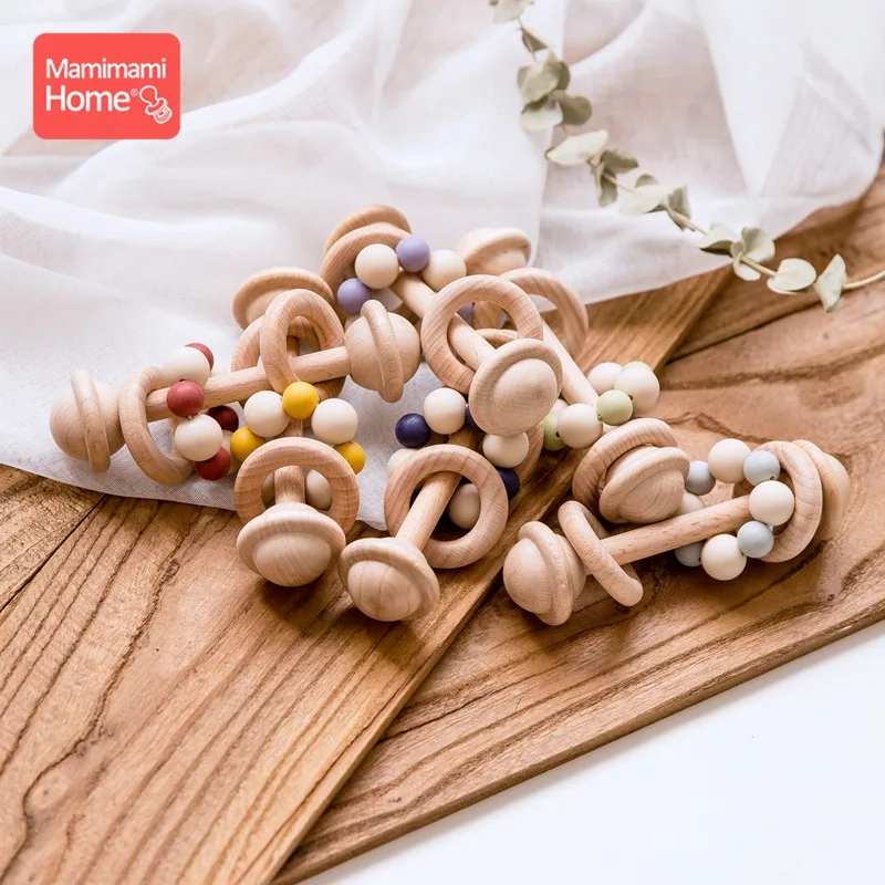 Mamihome 2pc Baby Wooden Teether Rattle Pacifier Clip Chain Bpa Free Beech Rodent Silicone Beads Personalized Name Soother Clasp | Мать и