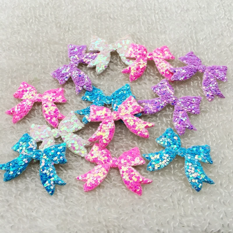 HOT 20*26mm Padded Shiny/Glittered Bow Appliques Mix Colors Bows patches for clothing 100pcs/lot -C63A*5 | Дом и сад