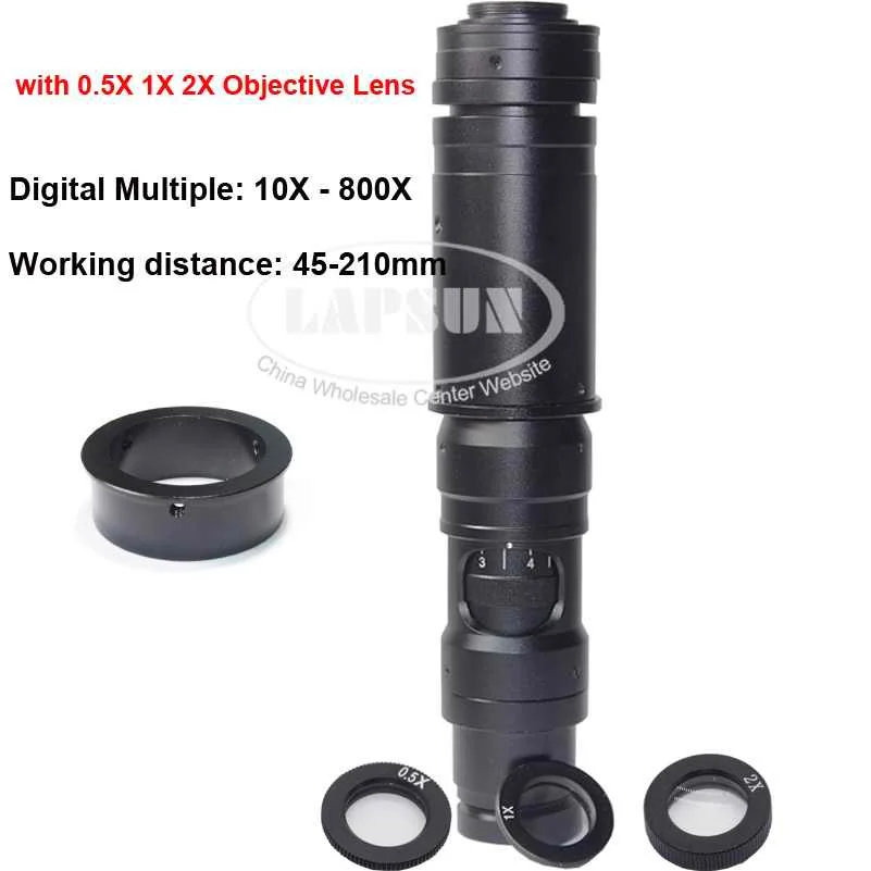 40X-400X-800X Parallel Light Industrial Microscope Camera Zoom C-Mount Lens+ 0.5X /1X / 2X Aux Objective Barlow Lens - Цвет: All 1X 2X 0.5X Objec
