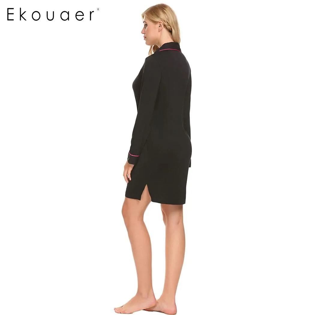 Ekouaer, женская повседневная одежда для сна, халат с длинным рукавом, халат на пуговицах, длинная ночная рубашка, ночная рубашка для отдыха, женский халат