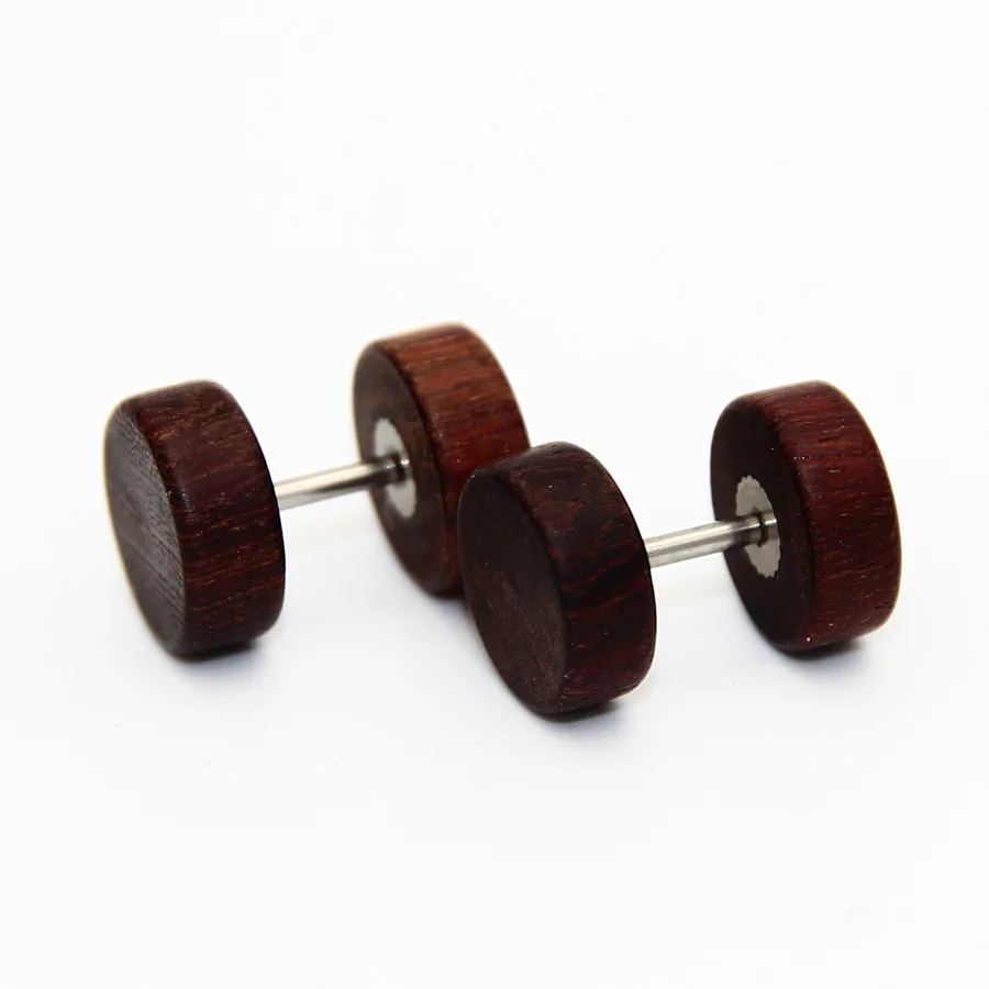 Серьги-гвоздики в стиле унисекс из дерева и нержавеющей стали антиаллергенные
