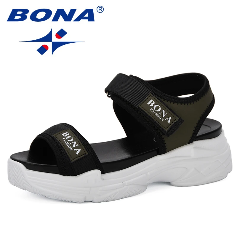 Женские дышащие сандалии BONA черные на платформе для прогулок лета 2019|Боссоножки