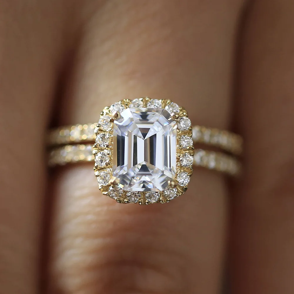 1.2CT 7X5 мм изумруд Brilliant Cut DEF VVS1 Moissanite обручальное кольцо Твердое 14K БЕЛОЕ ЗОЛОТО Halo