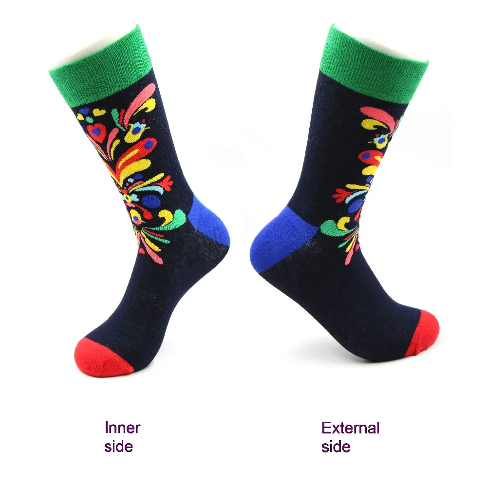 funny Colorful men's cotton stocks party hip hop style patchwork pattern christmas gift for dress casual happy wedding | Мужская