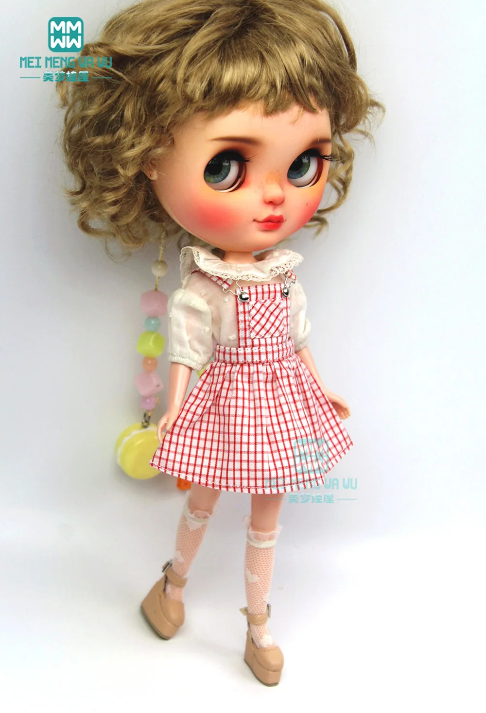 

1pcs Blyth clothes fashion white shirt, red plaid strap skirt, lace stockings for 28-30cm Blyth Azone OB22 doll accessories