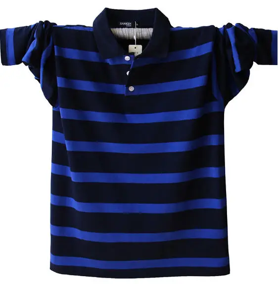 Весна и осень Повседневное Для мужчин хлопок Poloshirt с длинным рукавом в полоску дышащие свободные мужские Поло Плюс Размеры 4XL 5XL A1588 - Цвет: blue