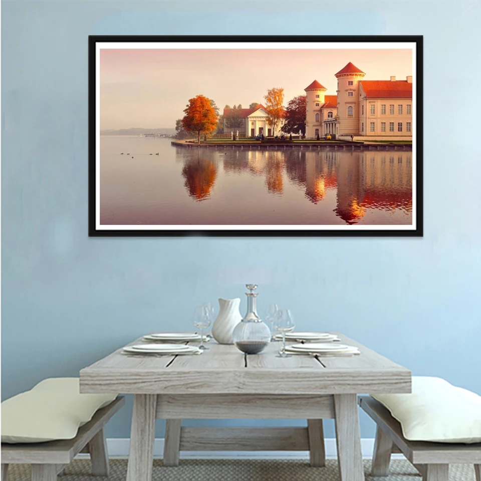Scenery tree landscape village train DIY Crystal full 5D diamond painting cross stitch kits art mosaic round square rhinestone | Дом и сад