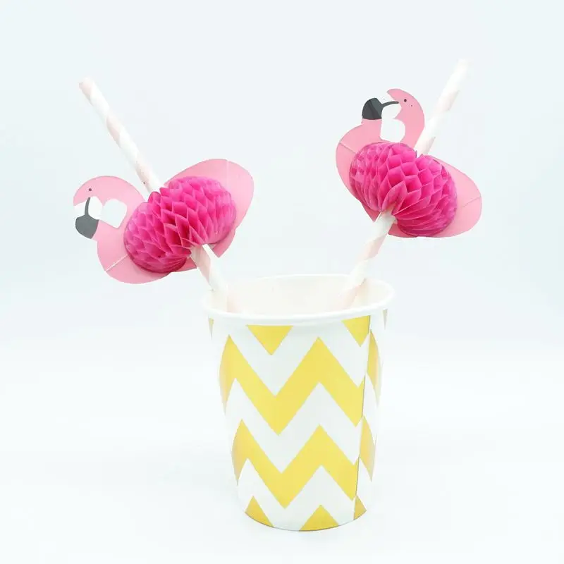 Pink Straw 8pcs День рождения одноразовая посуда набор Фламинго вечерние бумажные Салфетка под тарелку кружку воздушные шары скатерть Детские предметы декора для дня рождения - Цвет: Pink Straw 8pcs
