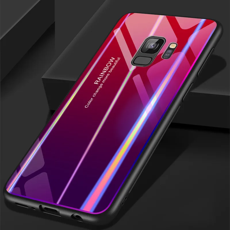 Tempered Glass + TPU Case For Samsung Galaxy S9 Plus Note 9 Colorful Cover Coque Gradient Back Phone |