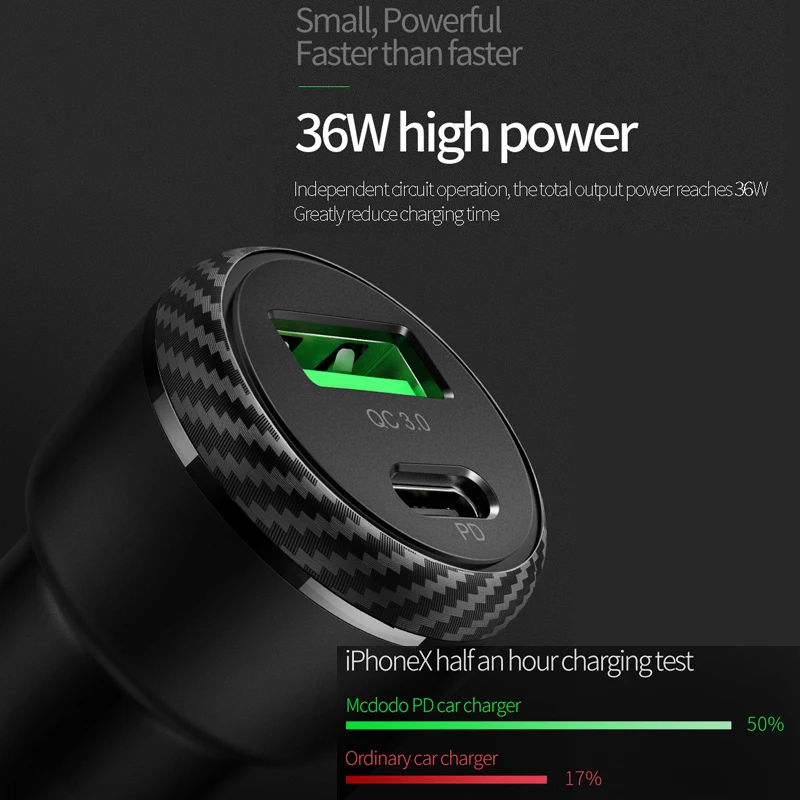 Mcdodo 36 Вт usb type-C PD Быстрая зарядка 3,0 Автомобильное зарядное устройство AFC SCP автомобильное зарядное устройство для iPhone 11 Pro Max xiaomi huawei mate 30